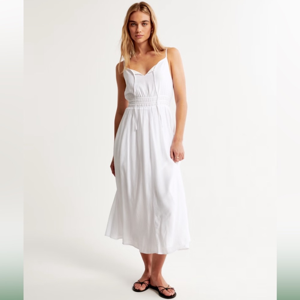 Abercrombie Crinkle Textured Smocked Waist Midi Dress graduation goddess formal